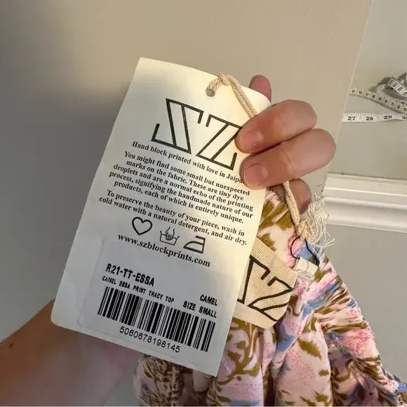 NWT Tuckernuck SZ Blockprints Pink Blue Floral Cotton Oversized Blouse Small - Picture 14 of 14